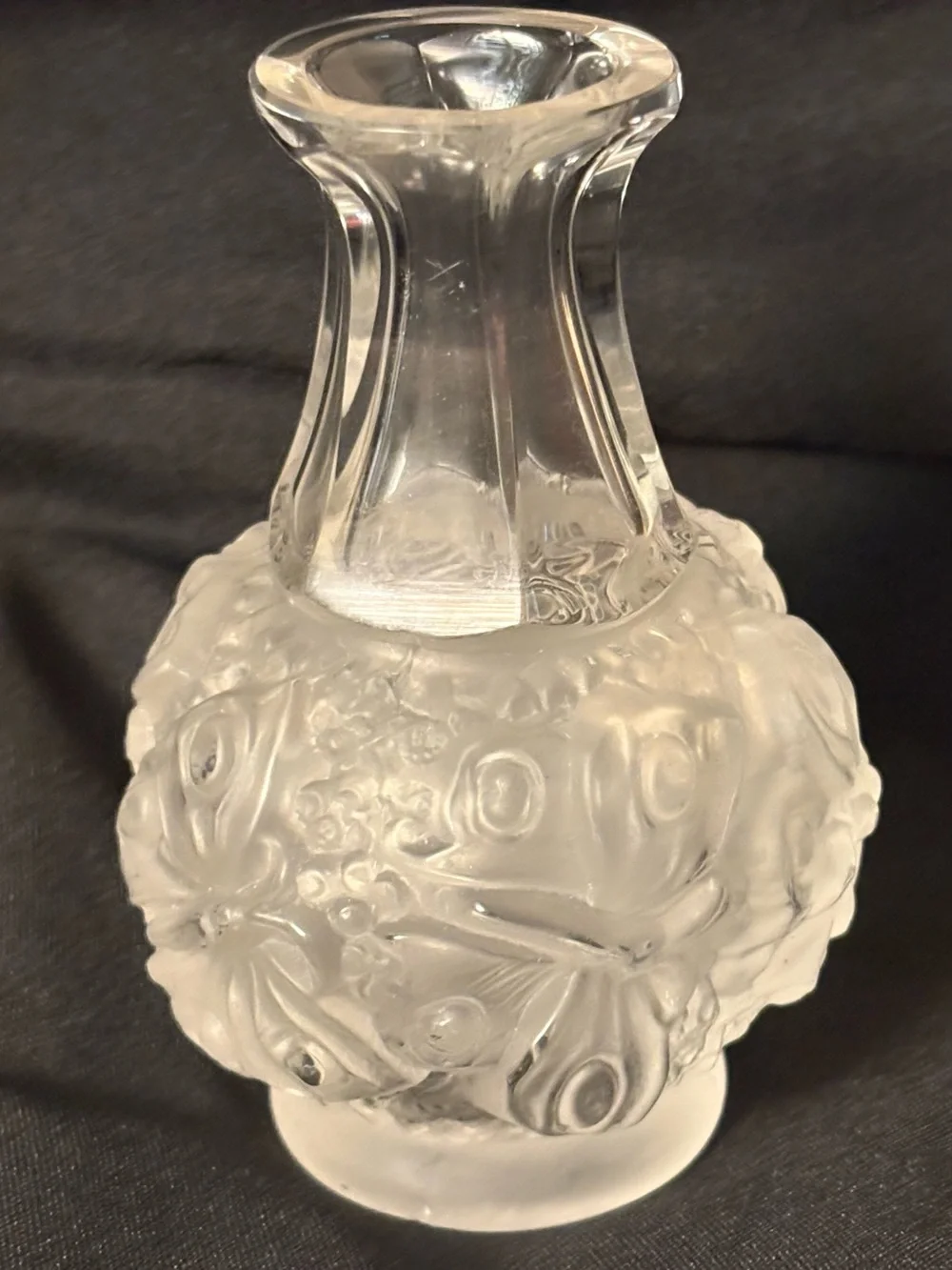 Vintage Desna Art Deco Frosted Glass Vase, Czech, Bohemia, Butterfly